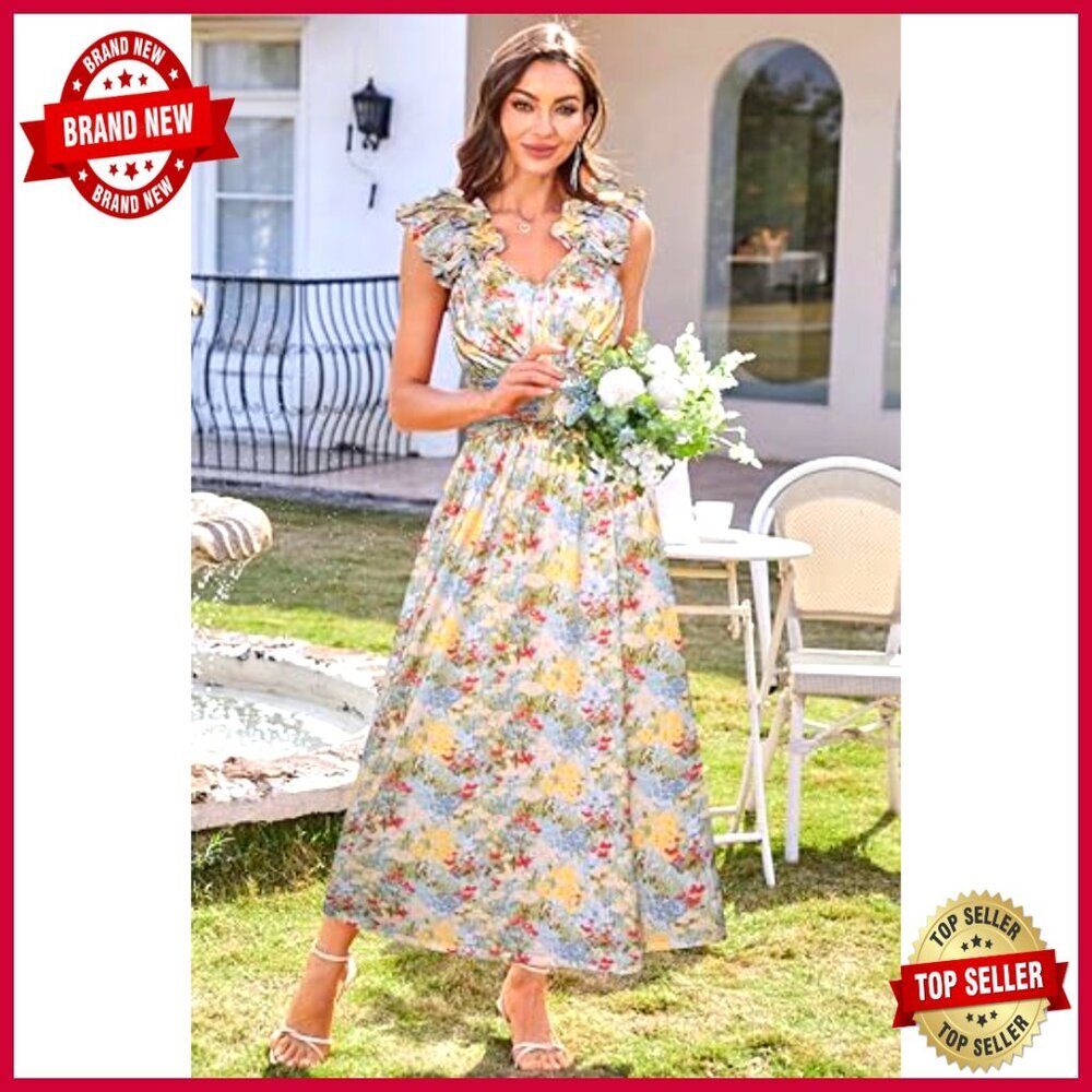 Floral Maxi Dress Elegant Wedding Guest Formal Summer Casual with Pockets - Picture 2 of 7